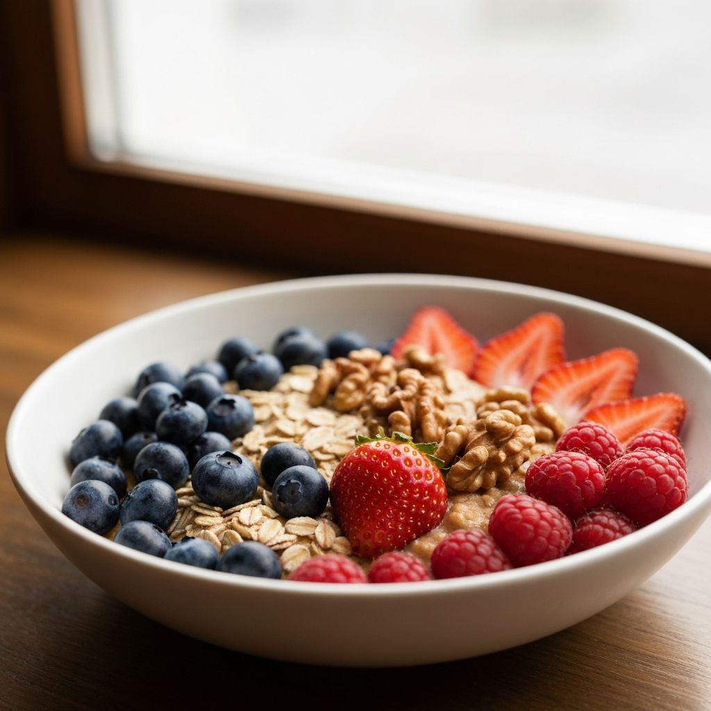 Healthy breakfast with oats and fruit